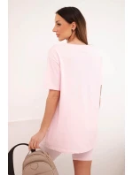 Dámský bavlněný komplet s krátkým rukávem a šortkami bonbónově růžová