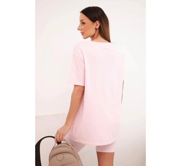 Dámský bavlněný komplet s krátkým rukávem a šortkami bonbónově růžová