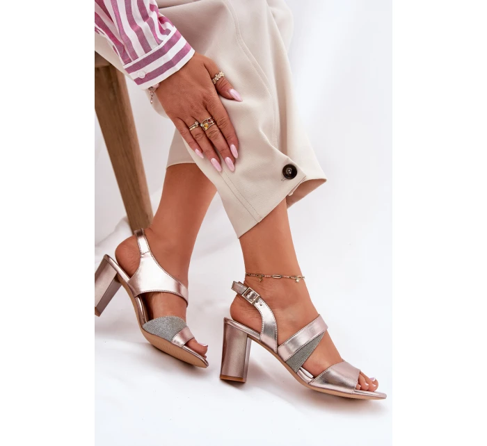 Dámské Sandály Na Podpatku Sergio Leone SK866 Růžové Zlato Dámské Sandály Na Podpatku Sergio Leone SK866 Růžové Zlato