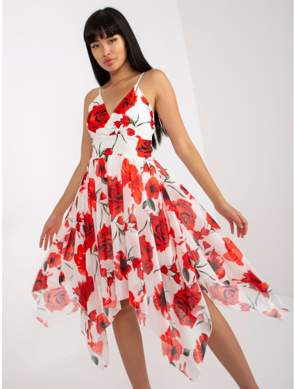 Bílé a červené šaty s květinovými ramínky
