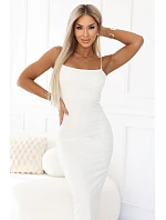 673-1 Midi šaty s tenkými ramínky a jemným leskem - ecru barva 673-1 Midi šaty s tenkými ramínky a jemným leskem - ecru barva