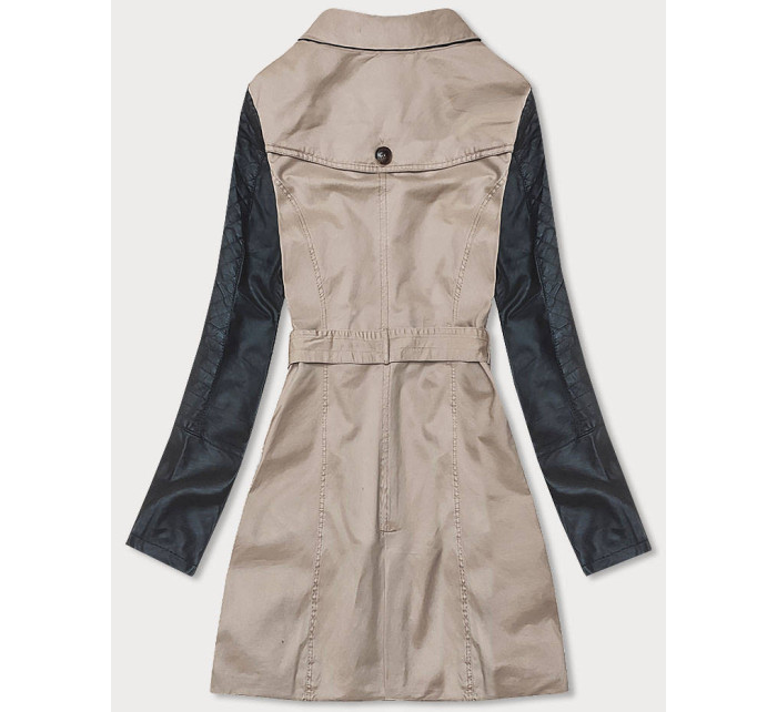 Béžový dámský kabát z různých spojených materiálů model 18311081 - LHD