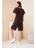 Dámský bavlněný komplet halenka krátký rukáv a kraťasy s gumičkou v pase hnědá