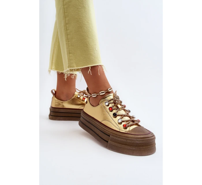 Dámské tenisky na platformě model 21650185 Zlaté - Goe