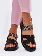 Kožené Dámské Sandály Na Plochém Podpatku Panterka Vinceza 66780 Černé