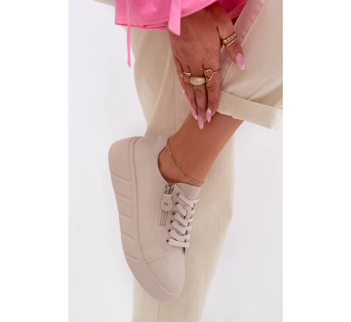Kožené dámské polobotky s zipem béžové model 22013966 - EVENTO Kožené dámské polobotky s zipem béžové model 22013966 - EVENTO