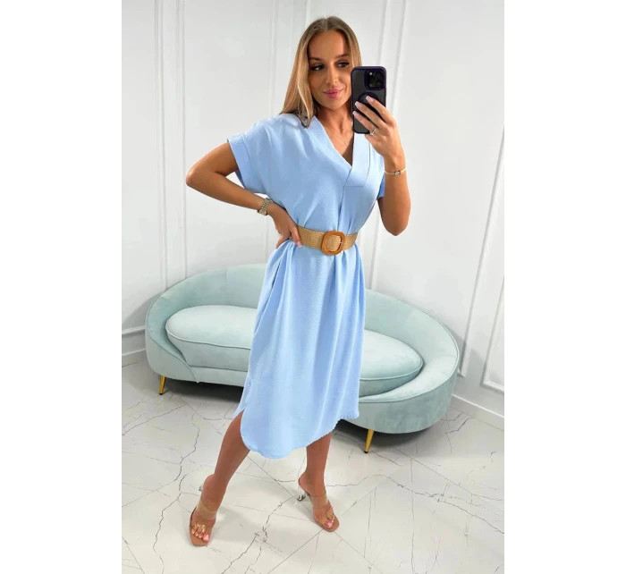 Dámské šaty s ozdobným páskem 24139 sv. modré - Kesi Dámské šaty s ozdobným páskem 24139 sv. modré - Kesi