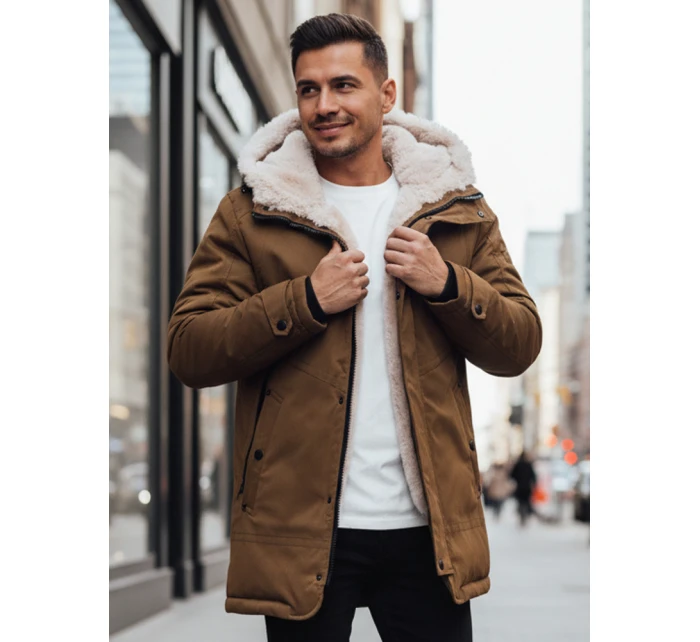 Pánská zimní bunda parka s kapucí tmavě béžová FashionStreet TX4964z Pánská zimní bunda parka s kapucí tmavě béžová FashionStreet TX4964z