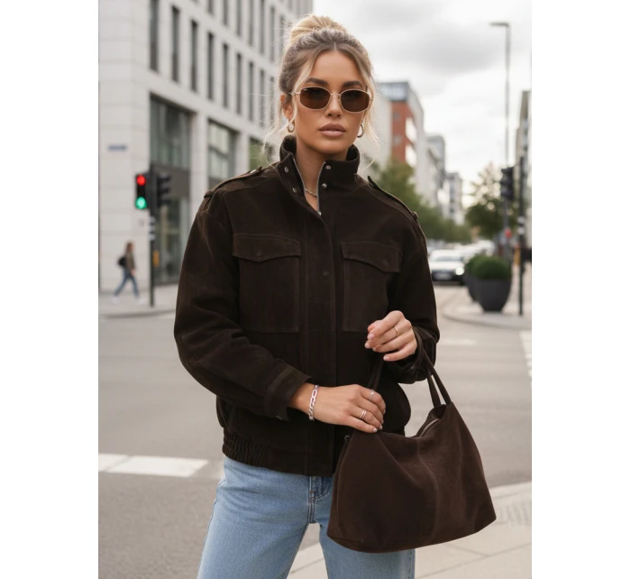 FashionStreet dámská semišová bunda bomber v čokoládové barvě TY5577