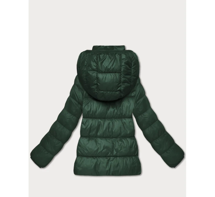 Tmavě zelená dámská prošívaná zimní bunda v délce k bokům (T3-2656#-33)
