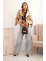 Dámská semišová bunda s třásněmi béžová