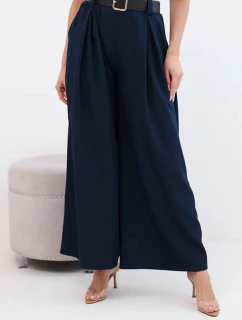Dámské kalhoty s širokými nohavicemi a páskem granátové
