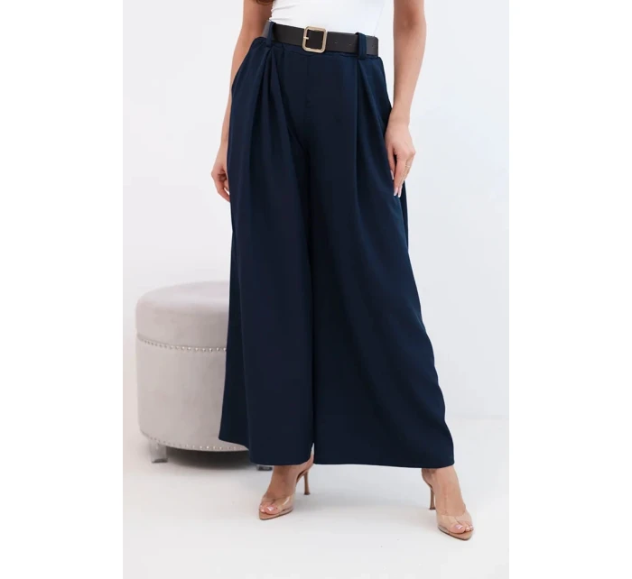 Dámské kalhoty s širokými nohavicemi a páskem model 21893629 - K-Fashion Dámské kalhoty s širokými nohavicemi a páskem model 21893629 - K-Fashion