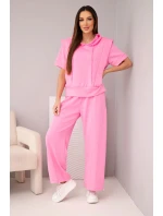 Dámský máslový komplet mikina s kapucí a volné kalhoty se šňůrkou světle růžová