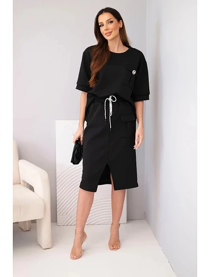 Dámský máslový komplet s model 22092320 a midi sukní černý - K-Fashion