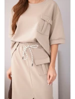 Dámský komplet s halenkou a midi sukní máslový fango