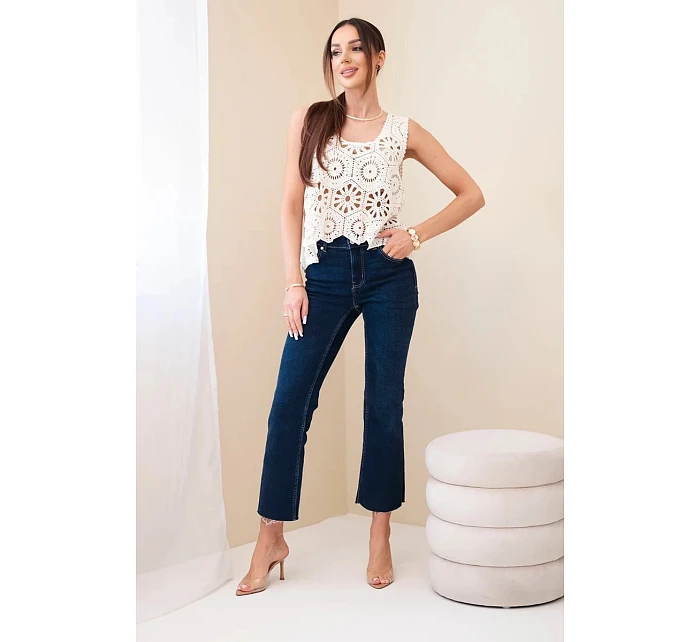 Dámská viskózová halenka bez rukávů s výstřihem do V džínová