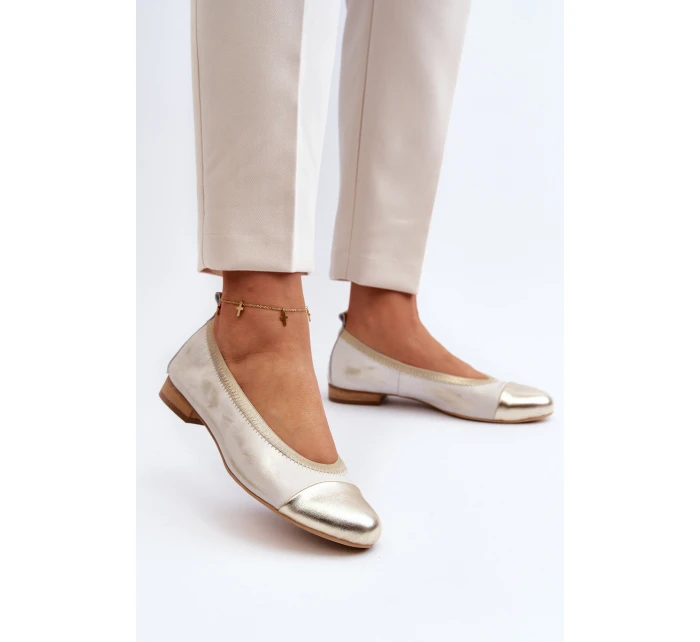 Zazoo 2890 Kožené baleríny Zlaté Ošoupané