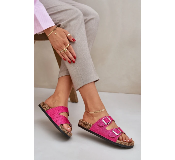 Textilní sandály na korkové podrážce s přezkami fuchsie model 21685385 - Boto