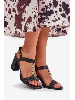 Dámské Sandály Na Podpatku S Dekorací A Pletením Černé Annaviel