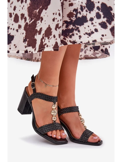 Dámské Sandály Na Podpatku S Dekorací A Pletením Černé Annaviel Dámské Sandály Na Podpatku S Dekorací A Pletením Černé Annaviel