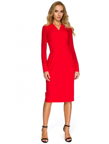 model 18001948 Šifonové šaty bez rukávů červené - STYLOVE