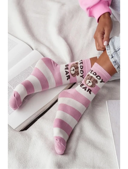 Dámské ponožky s proužky Teddy Bear – růžovo-bílé Dámské ponožky s proužky Teddy Bear – růžovo-bílé