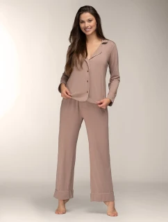 Pyžamo Mademoiselle Sommeil CC0153 Mocca Ease long/r S-XL pruhované