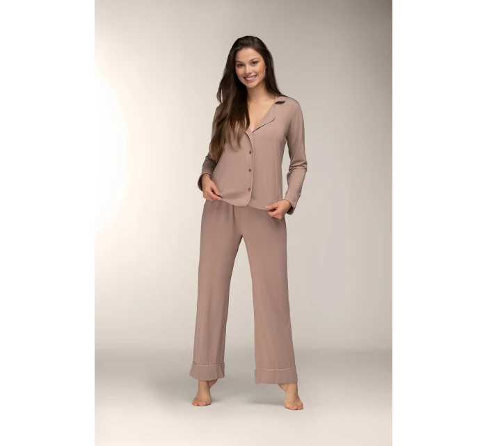 Pyžamo Mademoiselle Sommeil CC0153 Mocca Ease long/r S-XL pruhované