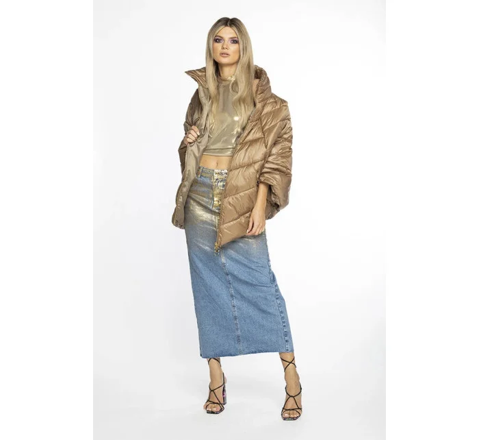 Tmavě béžová dámská bunda pončo s ozdobnými zipy model 19035476 - Ann Gissy