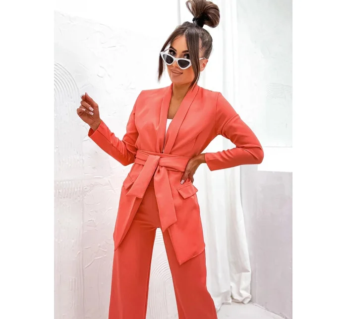 Dámský komplet v korálové barvě - volné sako a široké kalhoty (8167) Dámský komplet v korálové barvě - volné sako a široké kalhoty (8167)