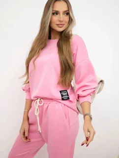 Komplet máslová látka teplákové + kalhoty světle růžová