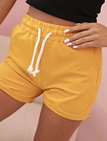 Dámské bavlněné šortky s gumou a šněrováním v pase hořčicové