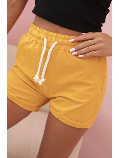 Dámské bavlněné šortky s gumou a šněrováním v pase hořčicové