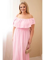 Dámské šaty Plus Size s volánem a elastickým pasem cukrově růžové Dámské šaty Plus Size s volánem a elastickým pasem cukrově růžové