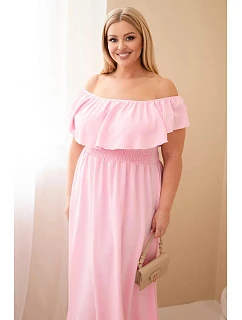 Dámské šaty Plus Size s volánem a elastickým pasem cukrově růžové