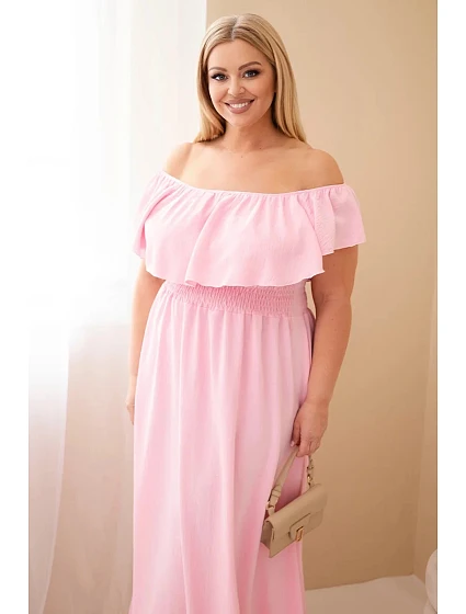 Dámské šaty Plus Size s volánem a elastickým pasem cukrově růžové