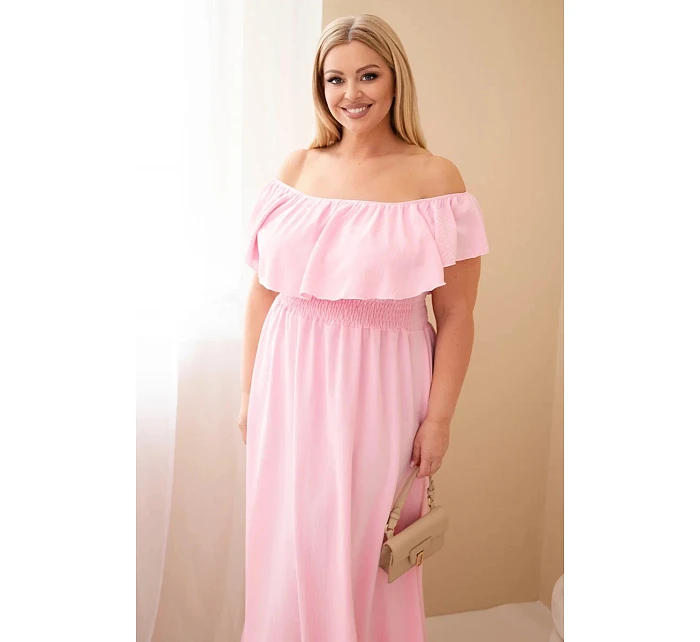 Dámské šaty Plus Size s volánem a elastickým pasem cukrově růžové Dámské šaty Plus Size s volánem a elastickým pasem cukrově růžové