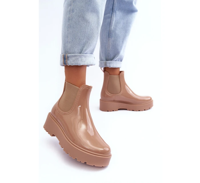 Lakované Botky Kalhoty Na Platformě Big Star MM274396 Bežové