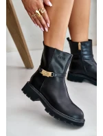 Kožené dámské boty s páskem zateplené model 21673849 Černé - Goe