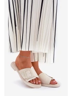 Kožené Dámské Pantofle S Přezkou D&A Béžové SJ2302-01