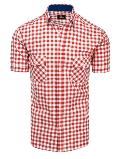 Pánská červenobílá kostkovaná košile s krátkým rukávem FashionStreet KX0954