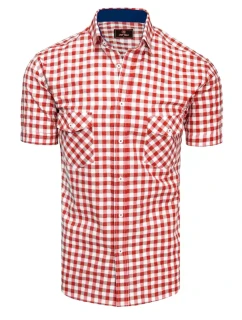 Pánská červenobílá kostkovaná košile s krátkým rukávem FashionStreet KX0954