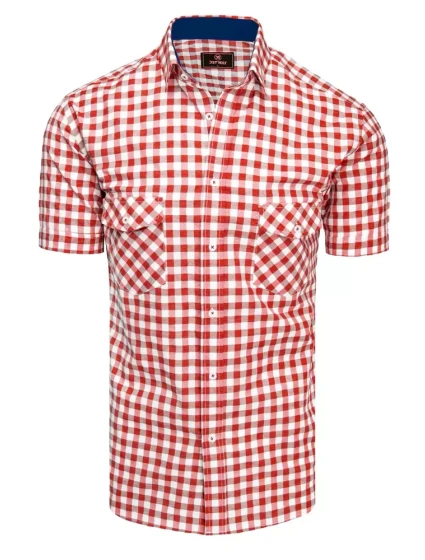 Pánská červenobílá kostkovaná košile s krátkým rukávem FashionStreet KX0954