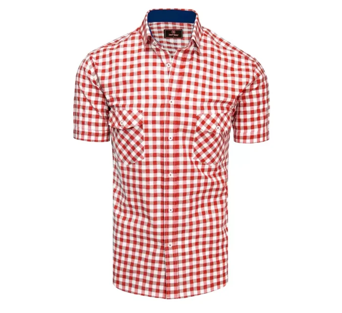 Pánská červenobílá kostkovaná košile s krátkým rukávem FashionStreet KX0954