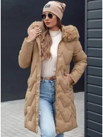 dámská zimní dlouhá prošívaná bunda s kapucí světle béžová Dstreet model 21981029 - FashionStreet