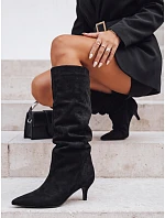 Dámské kozačky se zvrásněným svrškem, černé, ze semiše, FashionStreet ZY1130 Dámské kozačky se zvrásněným svrškem, černé, ze semiše, FashionStreet ZY1130
