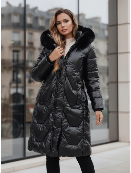 Dámská zimní bunda ELECIO dlouhá prošívaná s kapucí černá FashionStreet TY5178z