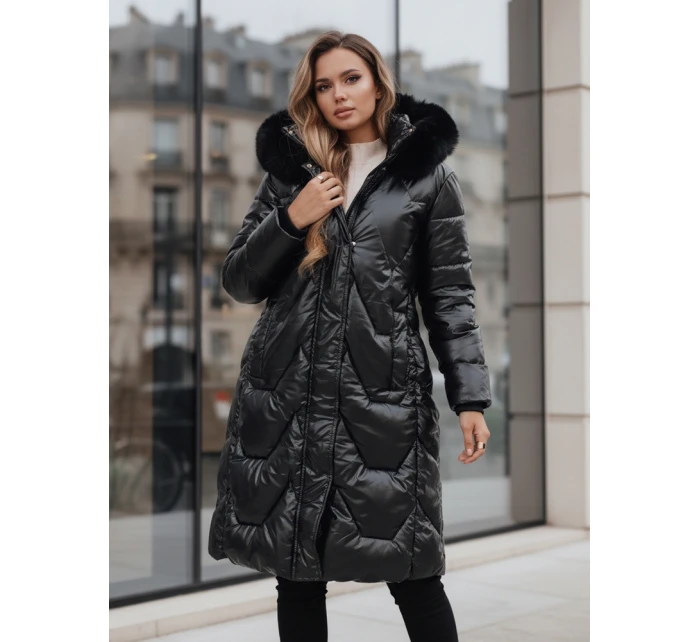 Dámská zimní bunda ELECIO dlouhá prošívaná s kapucí černá FashionStreet TY5178z