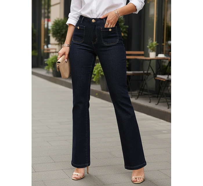 Dámské džíny s vysokým pasem a širokými nohavicemi tmavě modré FashionStreet UY2949